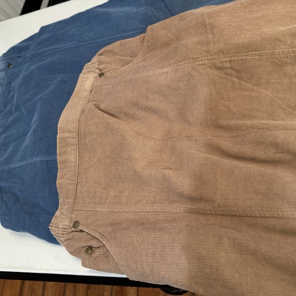 2 Mainstreet Blues Vtg Corduroy Full Skirt Sz 14 WP Cottagecore Pockets Blue Tan - Picture 2 of 10